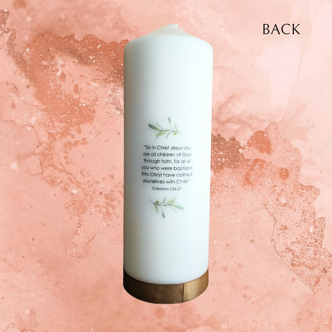Blush & Green Floral Design - Baptism Candle