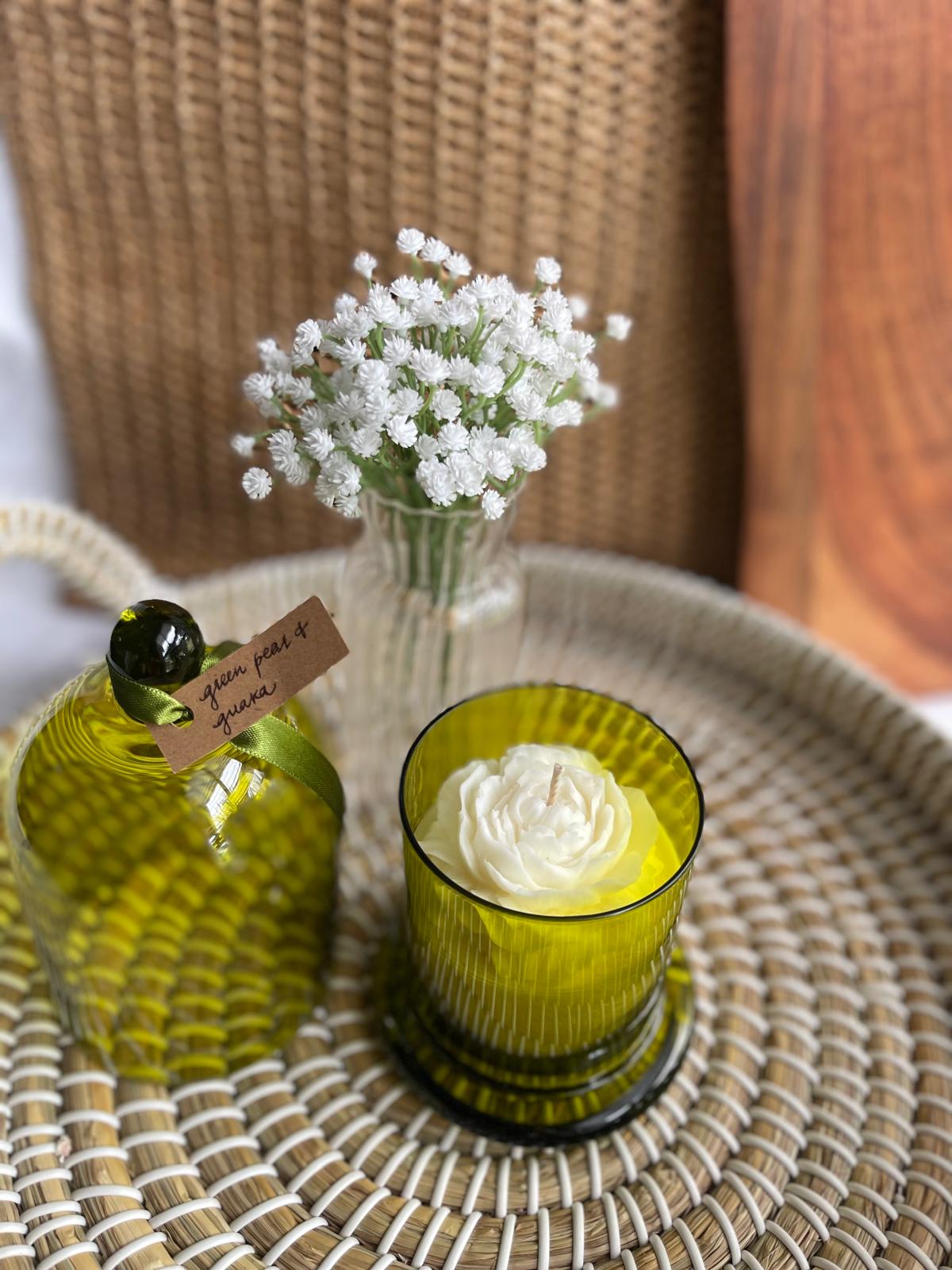 Premium Green Cloche Jar - Green Pear & Guava Scented Soy Candle