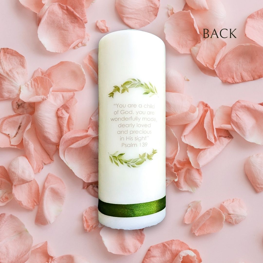Pink & Green Floral Design - Baptism Candle
