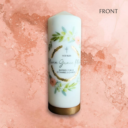 Blush & Green Floral Design - Baptism Candle