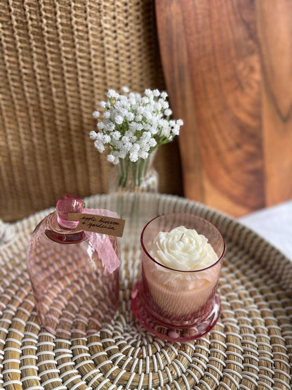 Premium Pink Cloche Jar - Apple Blossom & Gardenia Scented Soy Candle