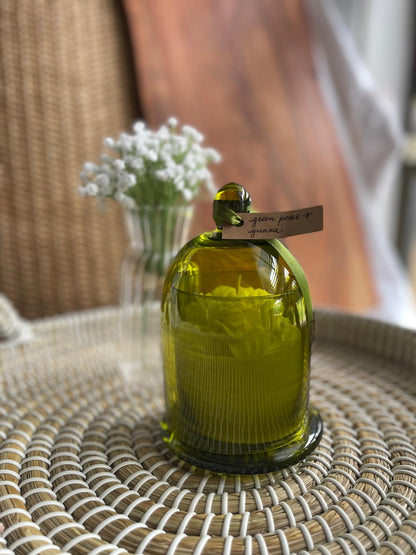 Premium Green Cloche Jar - Green Pear & Guava Scented Soy Candle