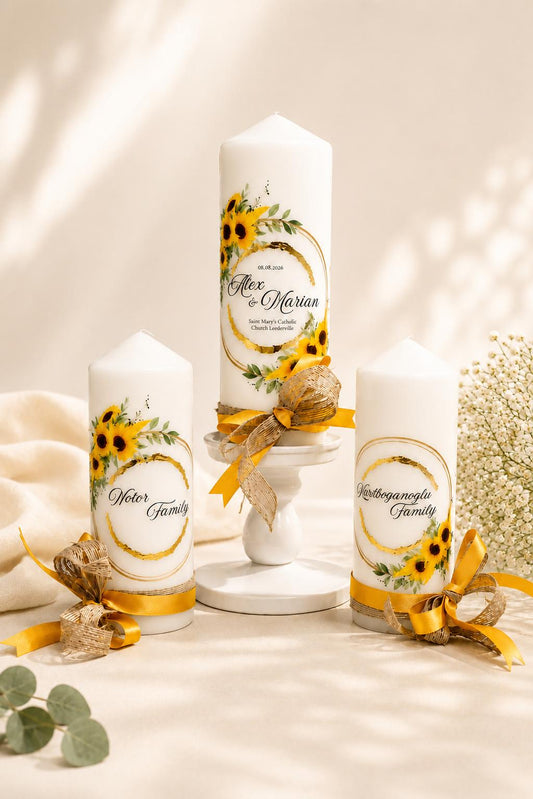Sunflower Design - Wedding Candle Set