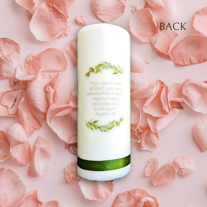 Pink & Green Floral Design - Baptism Candle
